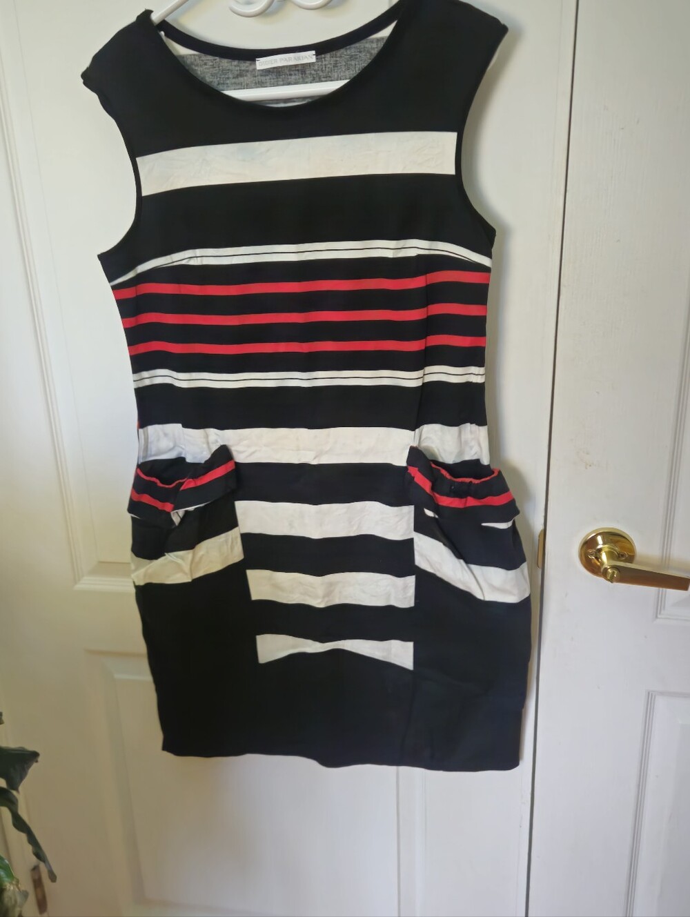 Striped Mini Shift Dress in Black, White & Red